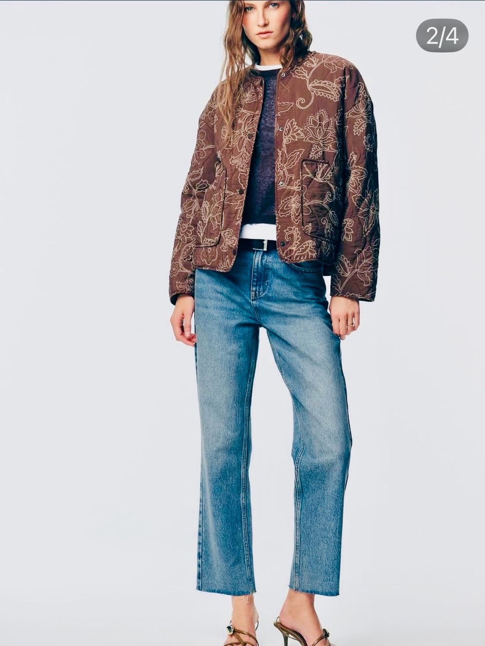 Zara Quilted Brown Floral Print Jacket